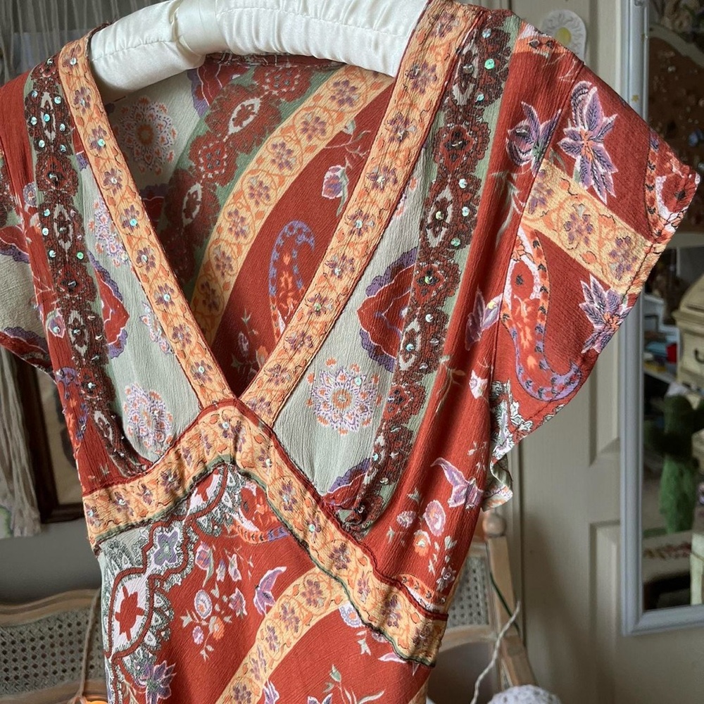 SOLD Amazing VTG y2k orange sequin blouse